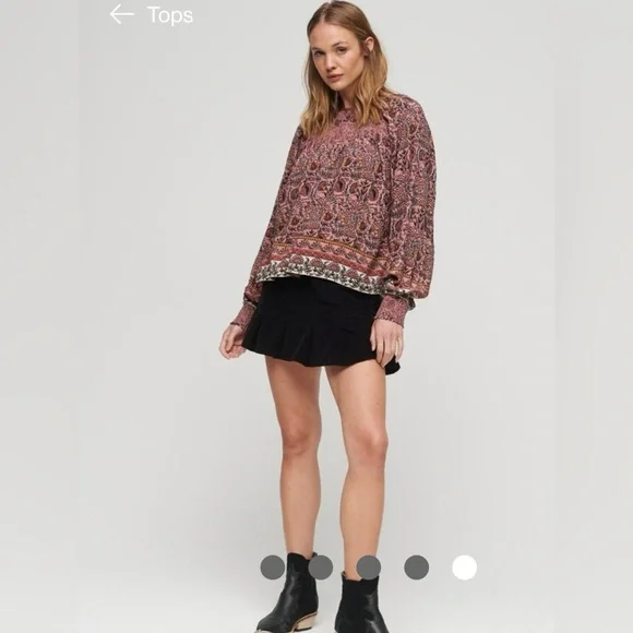 NWOT Superdry Smocked Long Sleeve Peasant Top Size 4 Mixed Print - Picture 6 of 9